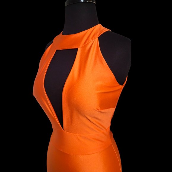 Jessica Angel Bright Orange Halter Satin Stretch Jersey Dress - Picture 6 of 10